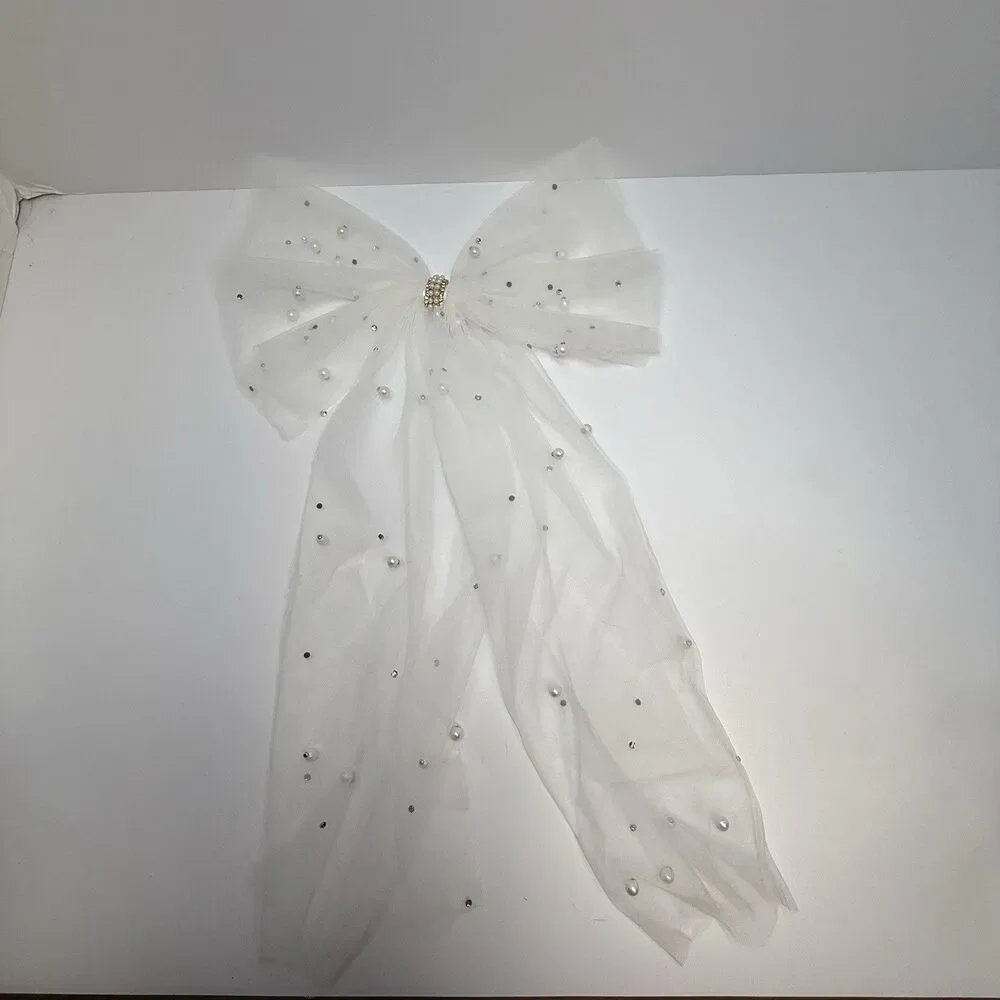 Bridal Hair Accessories Lot Graduated Pearl Headband & Tulle Embellished Bow